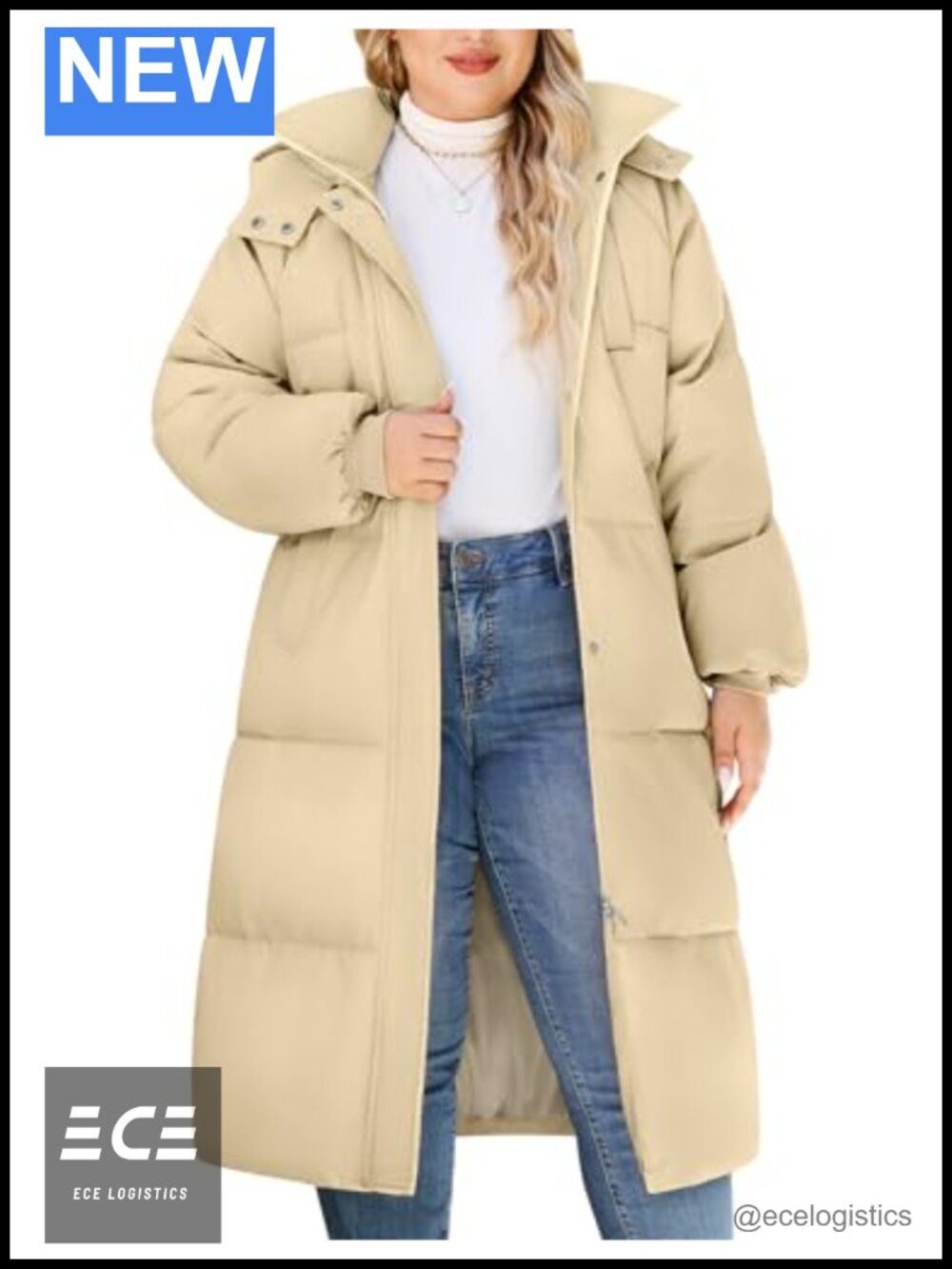 Womens Plus Size Winter Coat Long Puffer Jacket Hooded Quilted Water Repellent